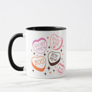 Taza Corazones de Conversación de Halloween Lindos Blan