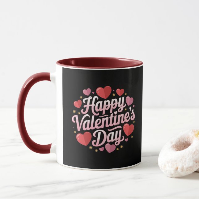 Taza Corazones de texto de escritura del día de San Val (Con donut)