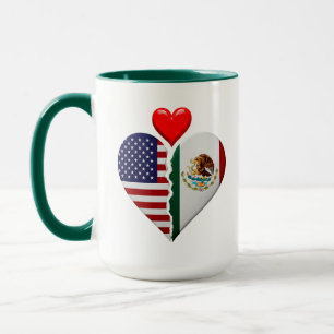 Taza Corazones de USA México banderas Orgullo Hispano
