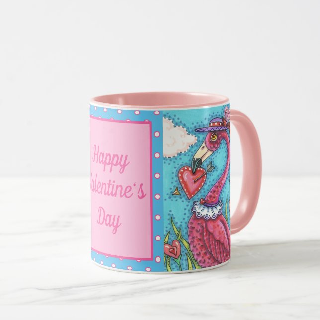 TAZA CORAZONES DE VÁLVULA DE FLAMINGO ROSA, AVES DE AMO (Anverso derecho)