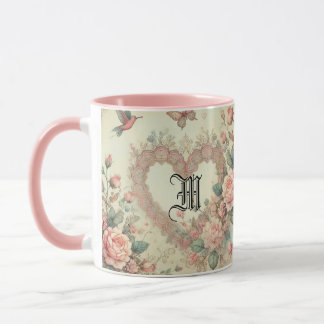 Taza Corazones florales boho de acuarela pastel vintage