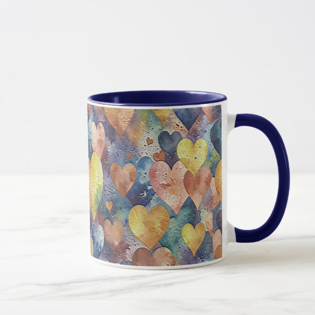 Taza corazones naranja rosa azul amarillo (Derecha)