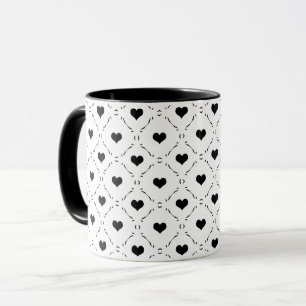 Taza Corazones Negros Cuadrícula Geométrica Minimalista
