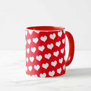 Taza Corazones rojos blancos simples