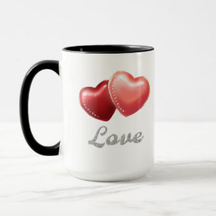 Taza Corazones rojos brillantes románticos "Amor" Diseñ