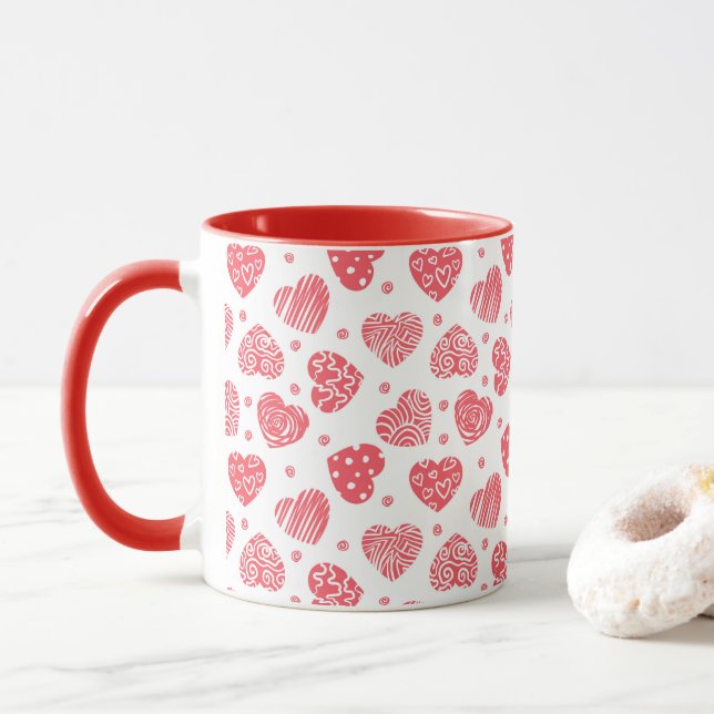 Taza Corazones Rojos Día de San Valentín Amor (Con donut)