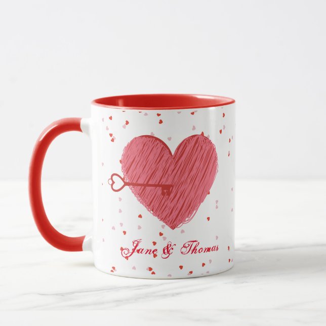 Taza Corazones Rojos Elegante Día de San Valentín Cute  (Izquierda)