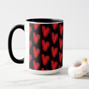 Taza Corazones rojos en negro