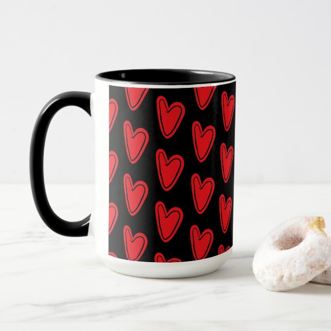 Taza Corazones rojos en negro (Con donut)