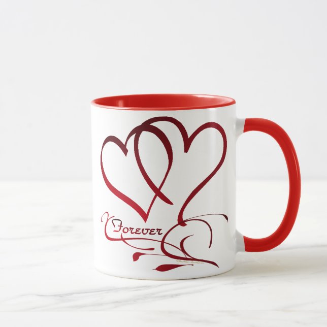Taza Corazones rojos para siempre sobre blanco (Derecha)