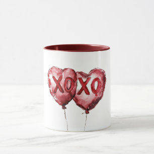 Taza Corazones rojos XOXO globos amor San Valentín