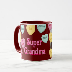 Taza Corazones rojos y mensaje fotográfico Super Abue