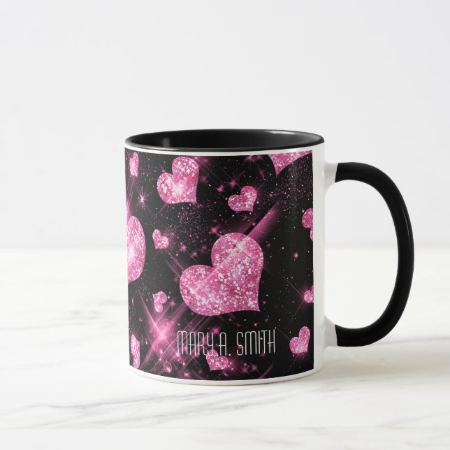 Taza Corazones rosados del purpurina (Derecha)