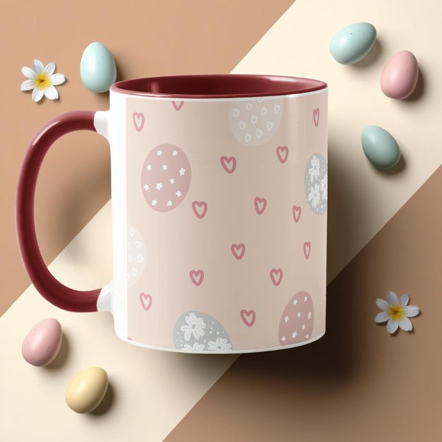 Taza Corazones y círculos rosados Patrón Pascua (Pink Hearts & Circles Pattern Easter Mug)