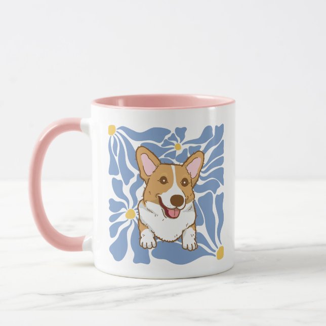 Taza Corgi Floral Retro Lover Café rosa y púrpura Mug (Izquierda)