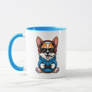 Taza Corgi Gamer con Sudadera con Capucha y Auriculares