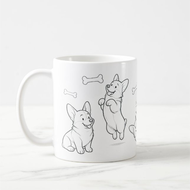 Taza Corgi Taza de café con perro dibujado a mano  (Izquierda)