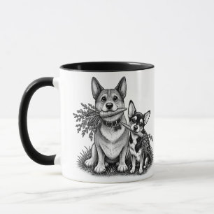 Taza Corgi vegano y Chihuahua con zanahorias
