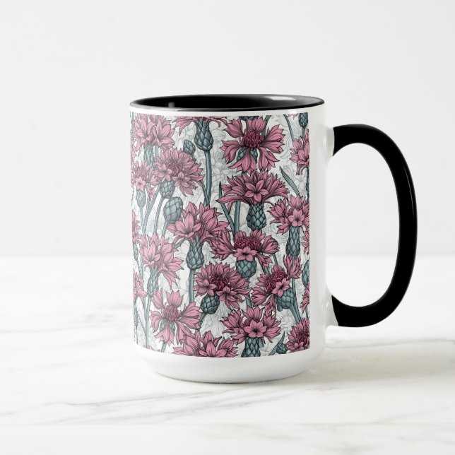 Taza Cornflores rosas, flores silvestres en blanco (Derecha)