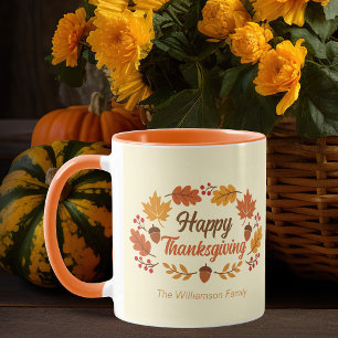 Taza Corona de hojas de Acción de Gracias feliz y linda