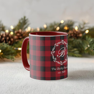 Taza Corona de Navidad en Cuadros Búfalo Rojo Rústico c