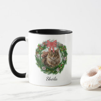 Taza Corona de Navidad Foto de Mascota Nombre Personali