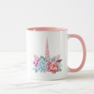 Taza Corona floral del unicornio de la acuarela
