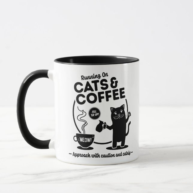 Taza Corriendo con gatos y café 11 oz. Combo (Izquierda)