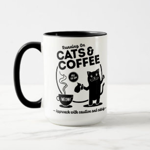 Taza Corriendo con gatos y café de 15 onzas. Combo