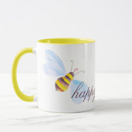 Taza Corta abeja feliz amarillo marrón o personalizado 