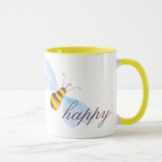 Taza Corta abeja feliz amarillo marrón o personalizado