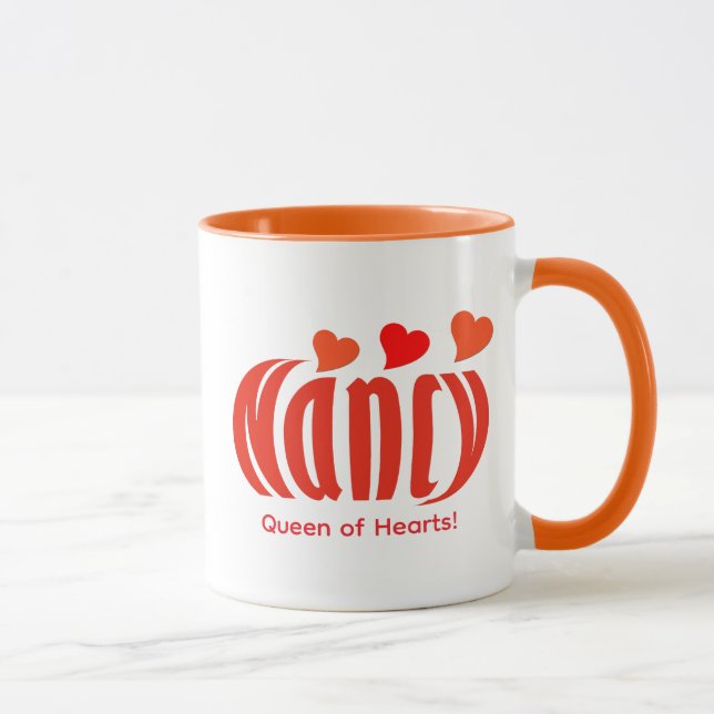 Taza Corta "Nancy" personalizada, corazón rojo y Naranj (Derecha)