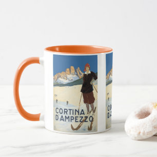 Taza Cortina d'Ampezzo, Italia, Viajes Antiguos Esquí A