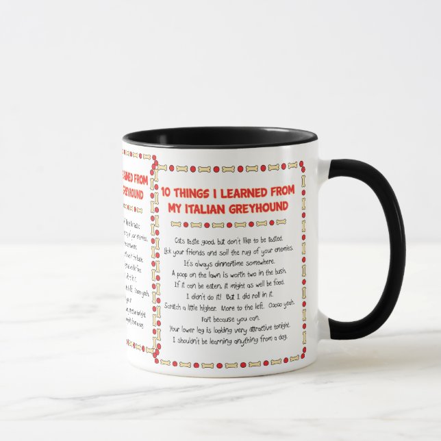 Taza Cosas divertidas I aprendido de mi galgo italiano (Derecha)