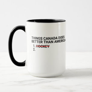 Taza Cosas que Canadá hace mejor que América divertido 