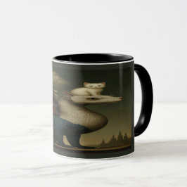 Taza Cosmic Dragon and White Kitten Surreal Art Mug