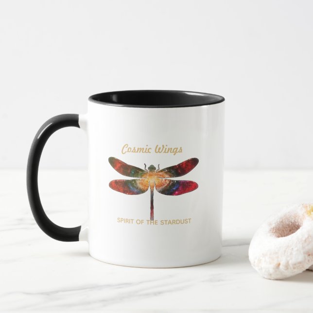 Taza Cosmic Dragonfly • Galaxy Wings & Nebula Trails (Con donut)