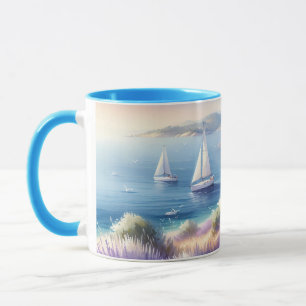 Taza Costa mediterránea de Lavanda con veleros