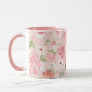 Taza Cottage core + Coquette Fresas y Flores
