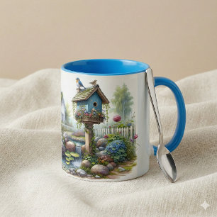 Taza Cottagecore Pajarera Jardín Acuarela