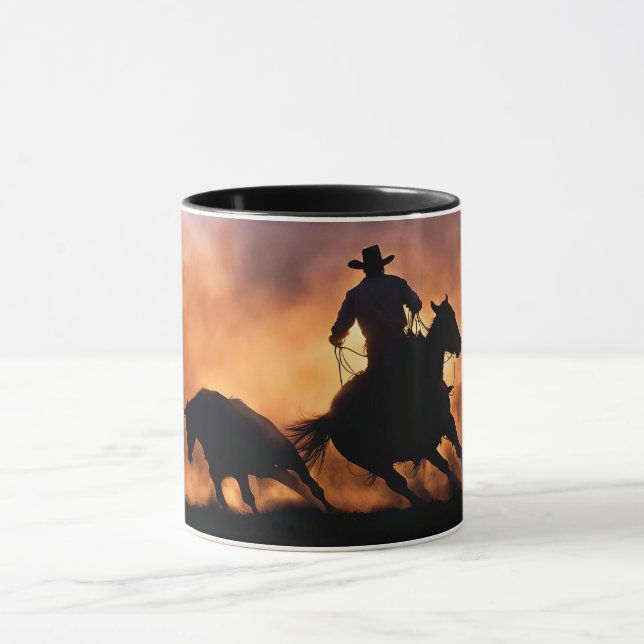 Taza Cowboy y Cutting Horse Steer Bull Sunset (Centro)