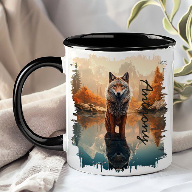 Taza Coyote en Reflejo del Lago de Otoño (Subido por el creador)