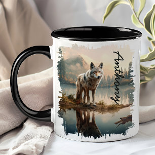 Taza Coyote por reflejo del lago de montaña