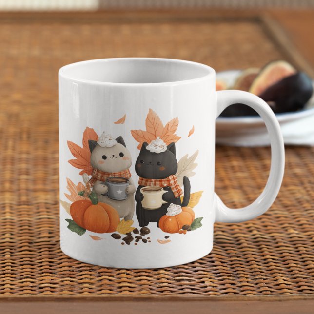 Taza Cozy Fall Cats Mug for Coffee Lovers (Bring warmth to your mornings — your photo becomes art on this cozy mug)
