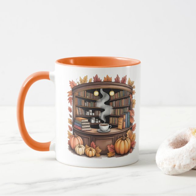 Taza Cozy Fall Library Coffee Mug — Book Nook  (Con donut)