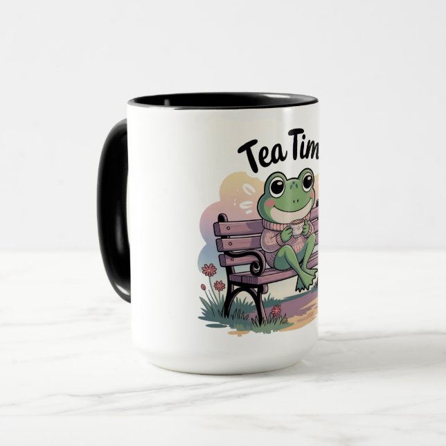 Taza Cozy Frog Sitting Like a Human – Funny Chill Carto (Anverso izquierdo)