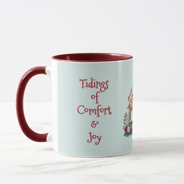 Taza Cozy Gingerbread House Holiday Illustration Blue (Izquierda)