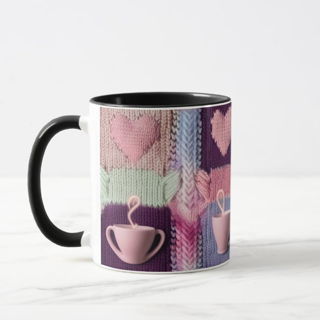 Taza Cozy Knit Heart Patchwork Pink Mugs Combo Set (Izquierda)