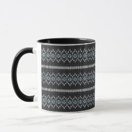 Taza Cozy Knitted Pattern Black and Gray Mug