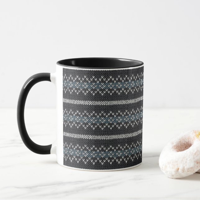 Taza Cozy Knitted Pattern Black and Gray Mug (Con donut)